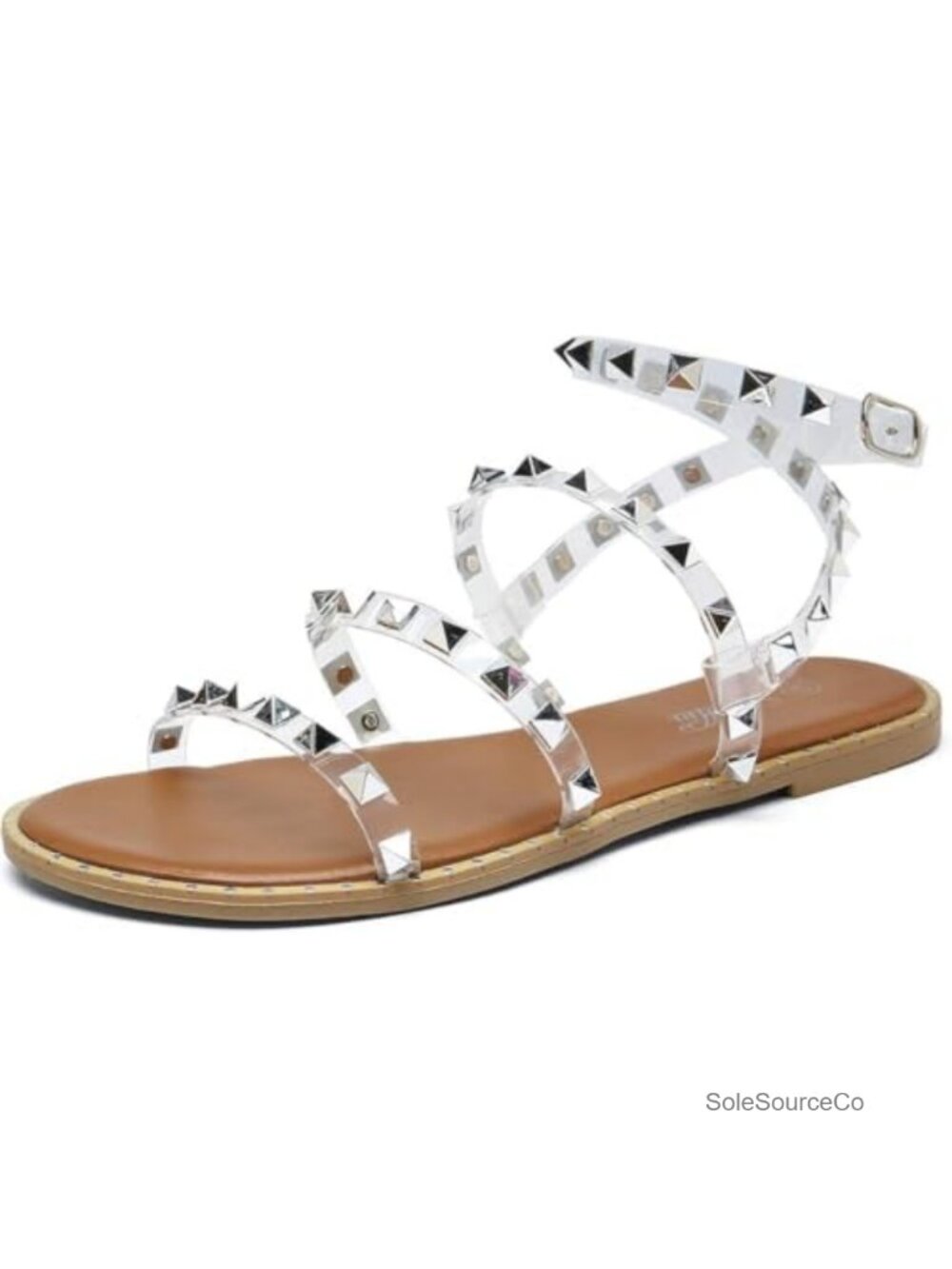 Strappy Studded Gladiator Flat Sandals Faux Leather Ankle Buckle Summer Sandals
